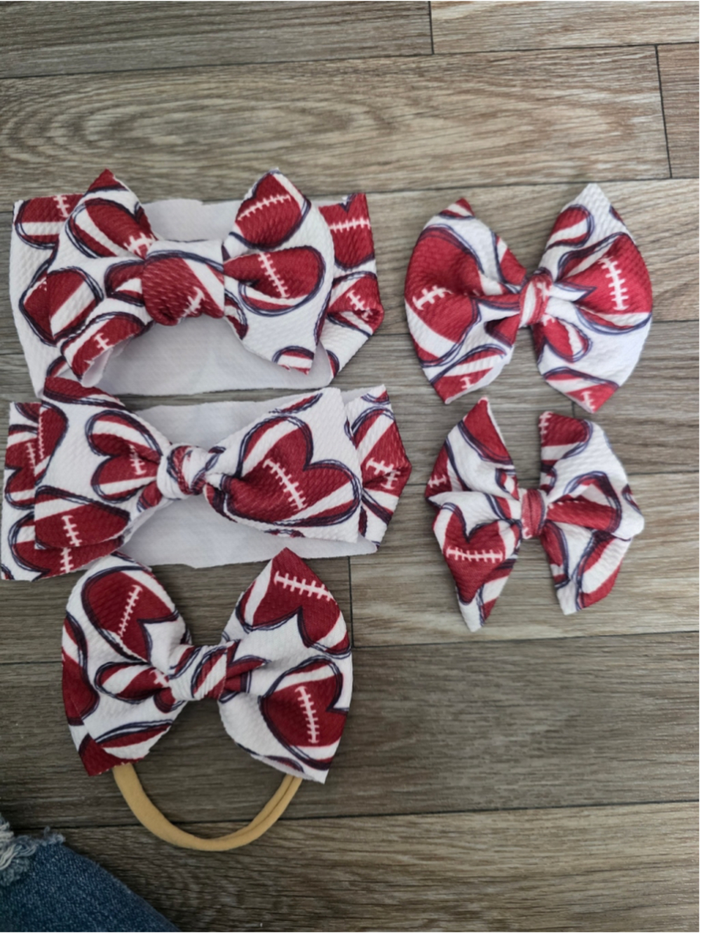 Baby Hair Accessory Set White Maroon Football Print Hair Bows